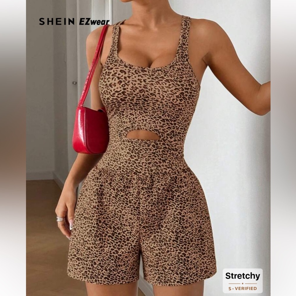 Shein EZwear High-Waist Leopard Print Shorts - Brown - Picture 1 of 2